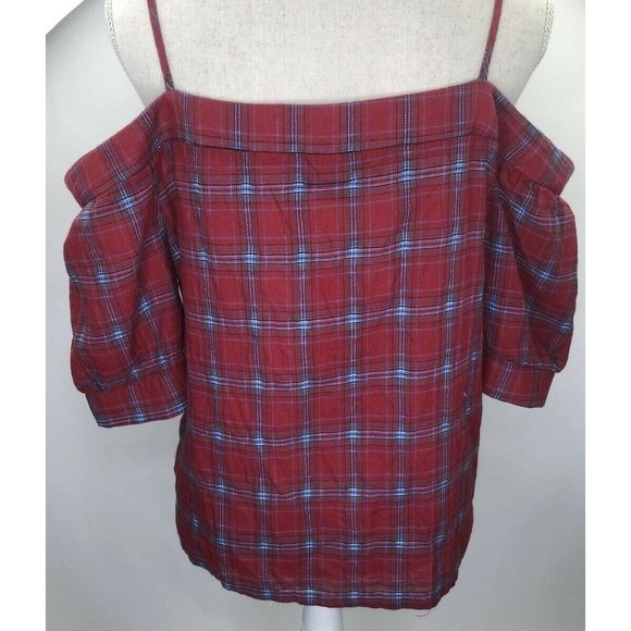 Women's Paper Crane Red and Blue Off Shoulder Tap Size Large NWT - Picture 6 of 7